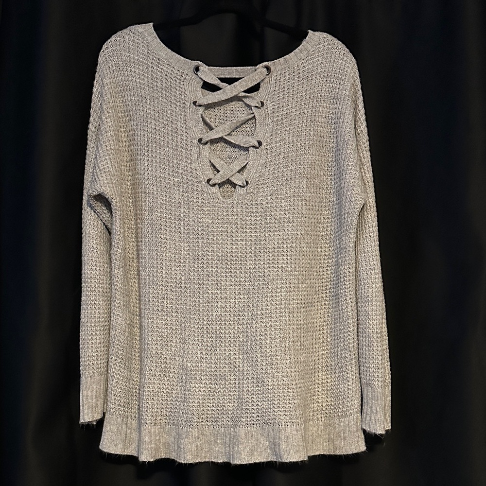 American Eagle Outfitters Light Gray Lace-Up Sweater
